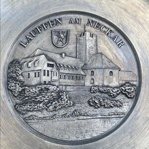 VTG German town Laufen am Neckar Decorative Pewter Plate - Silver Finish